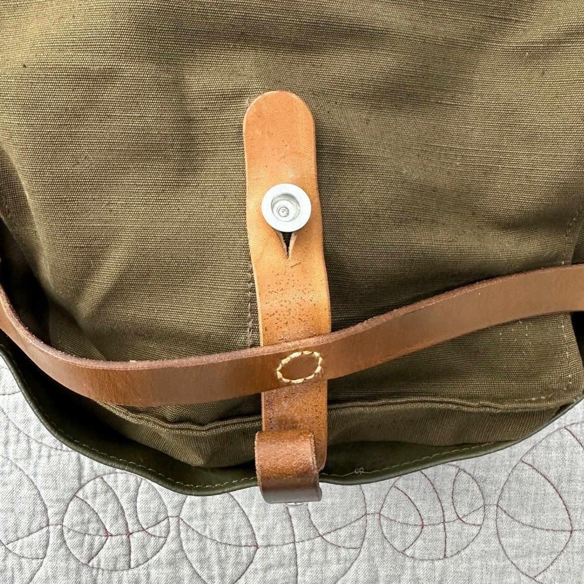 VTG Swiss Army A. Jacot Sellier Bread Bag Haversack Olive Green Canvas Leather