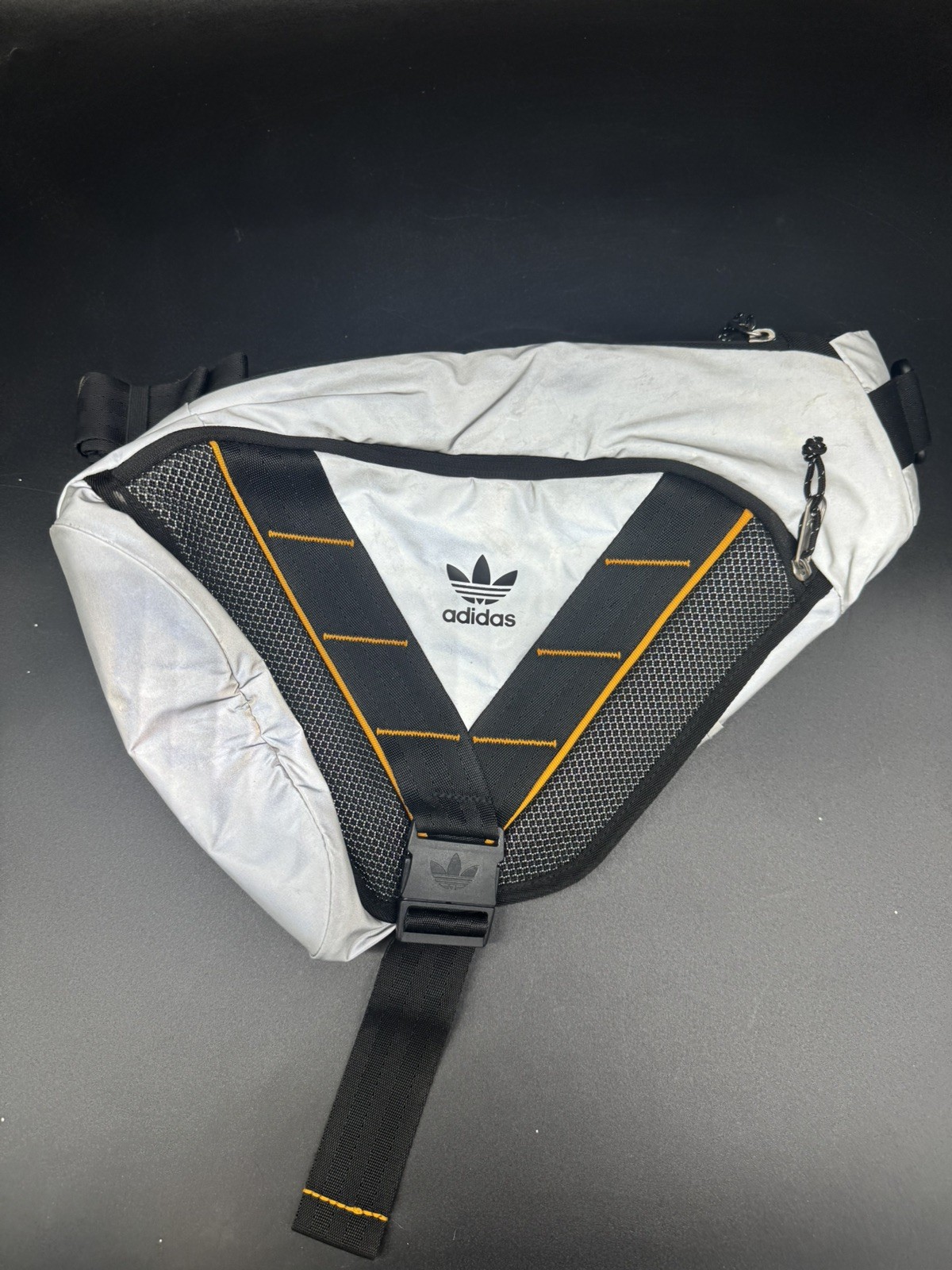 ADIDAS Crossbody Sling Backpack 7.5L Unisex Black Silver Reflective One Shoulder