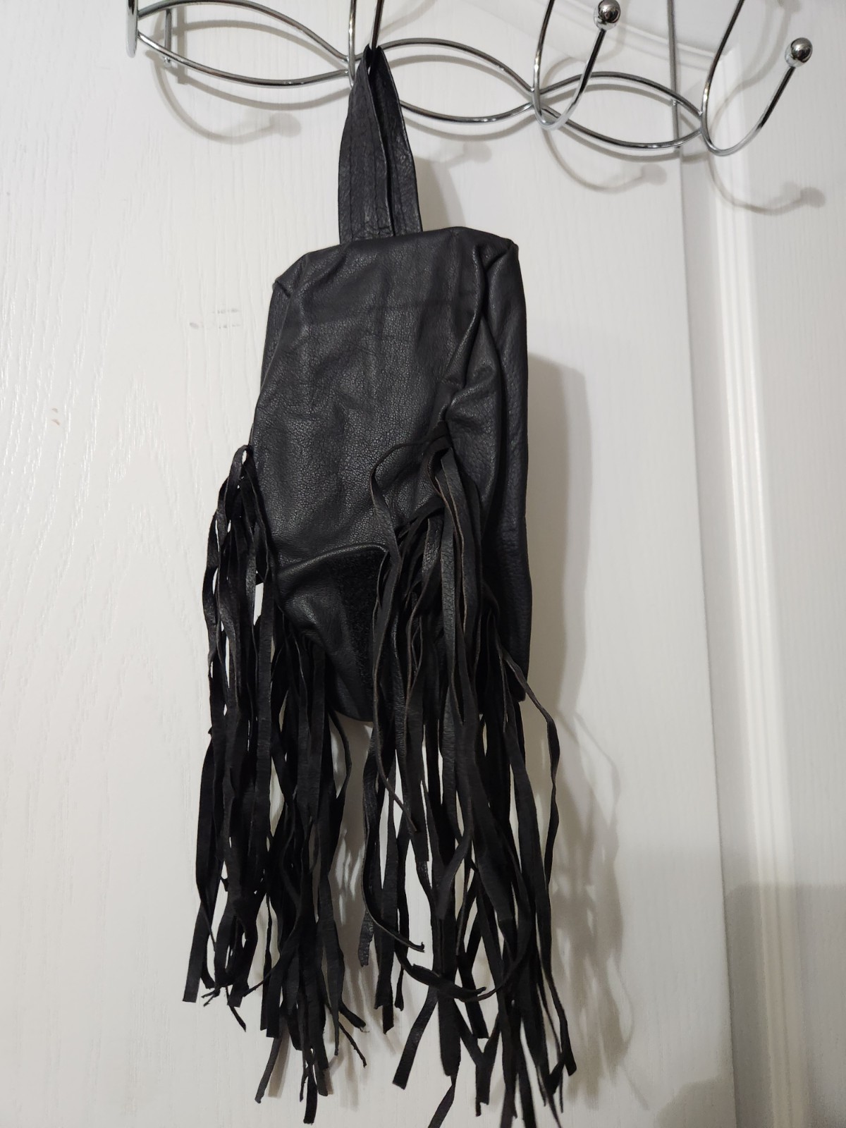 Black Leather Bag – Folding Pouch – Belt Bag – Fringe and Braid Unisex
