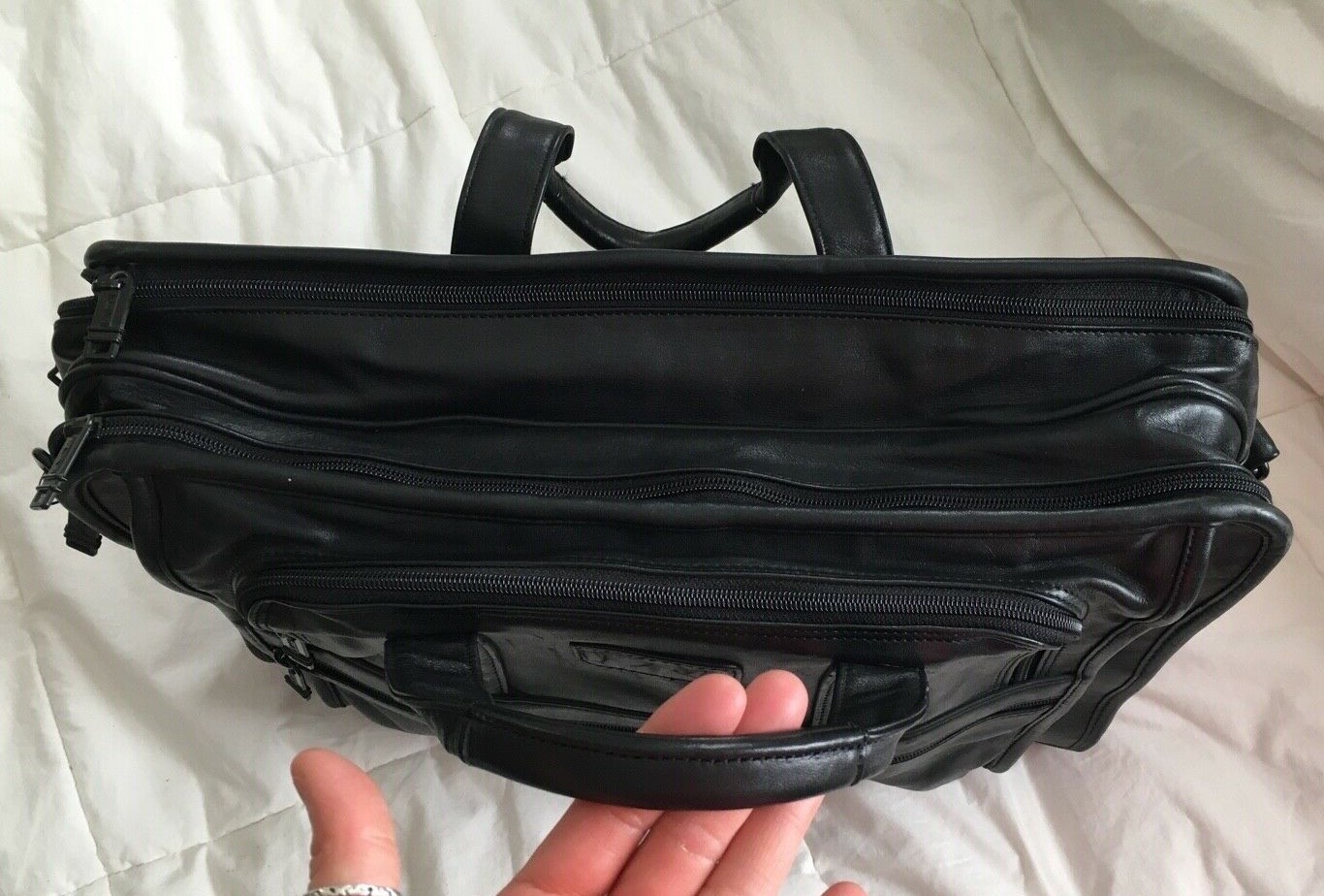 TUMI Alpha Black Leather Laptop Business Commuter Bag 9601D3