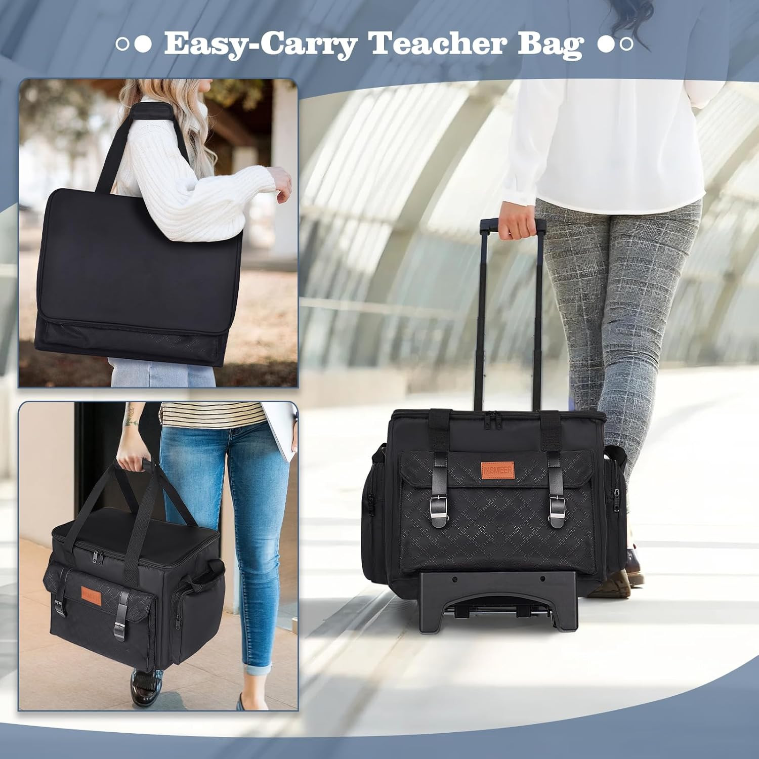Stylish Wheeled Teacher Tote with Insulated Lunch & Laptop Compartment
