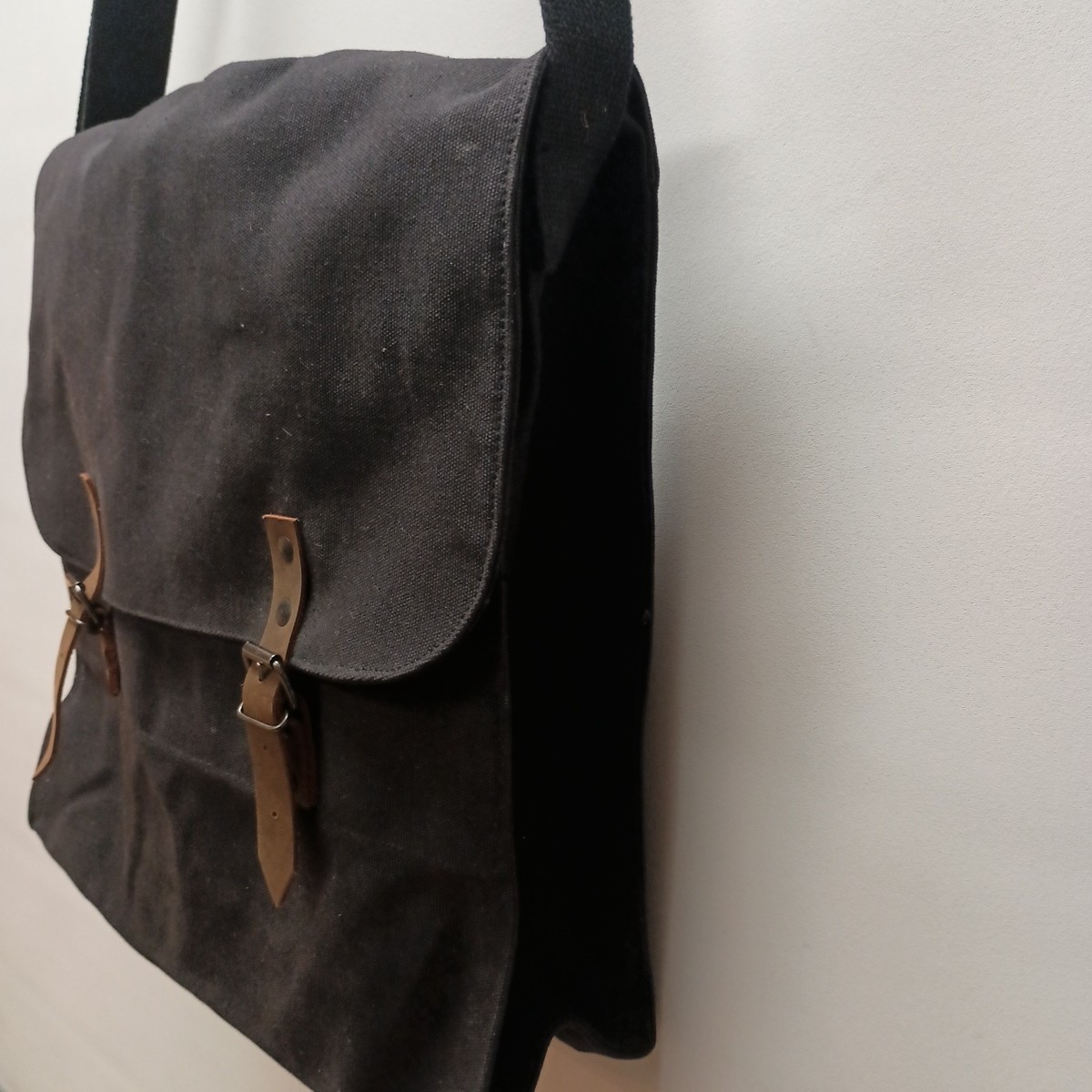 Rothco Canvas Messenger Bag- Black- 100% Cotton- Leather Accents-RN37572