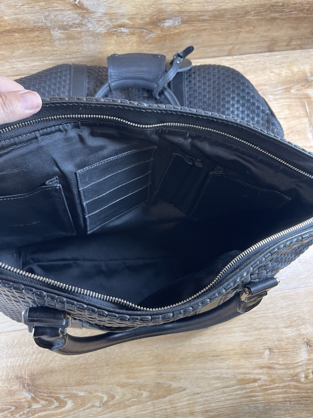 Cole Haan Black Woven Leather A Line Duffle Weekender Bag $2595