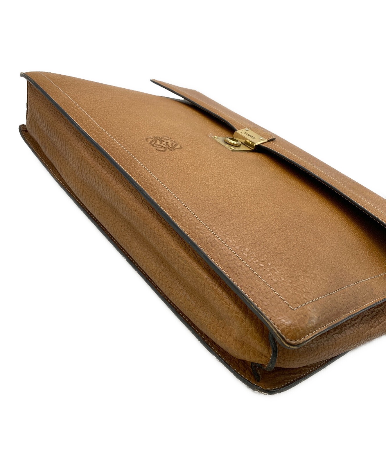 LOEWE Briefcase Leather Light Brown Mens Business Bag Briefcase