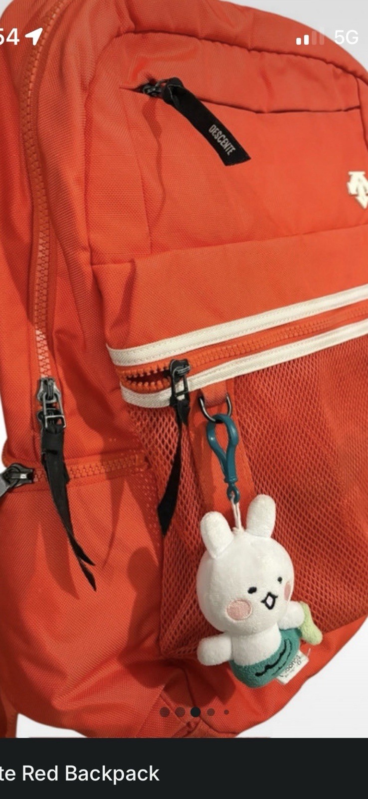 Red Descente Backpack With Bunny Charm Travel Work School Lightweight