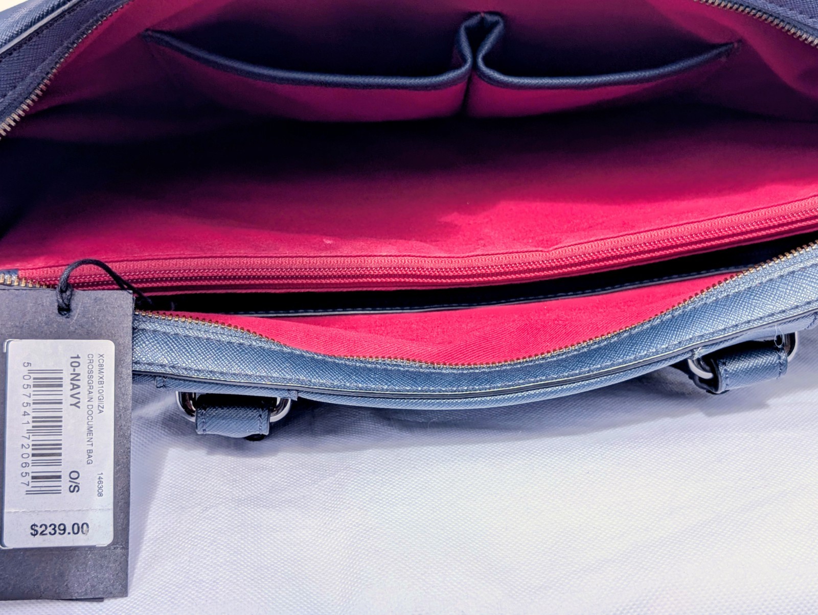 TED BAKER SPAIDI TEXTURED DOCUMENT LAPTOP BAG NAVY BLUE RETAIL $239