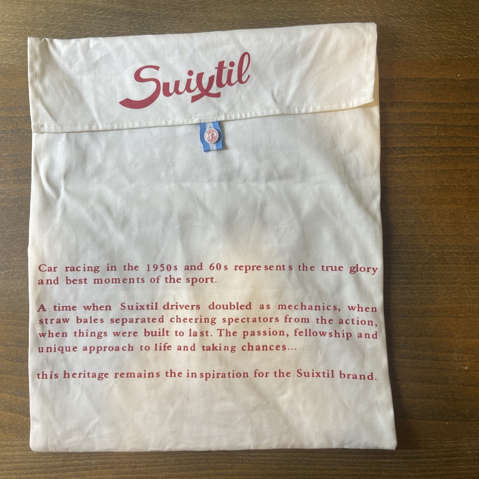 EUC Rare Suixtil Racing Member Escuderia Cotton Button Enclosure Product Bag