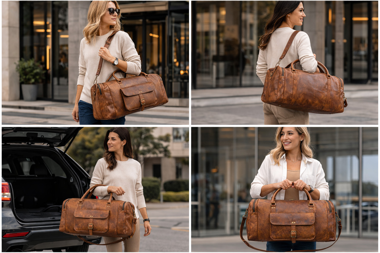 Authentic Leather Travel Duffel Bag Large Capacity Weekender Gym Luxury Spacious