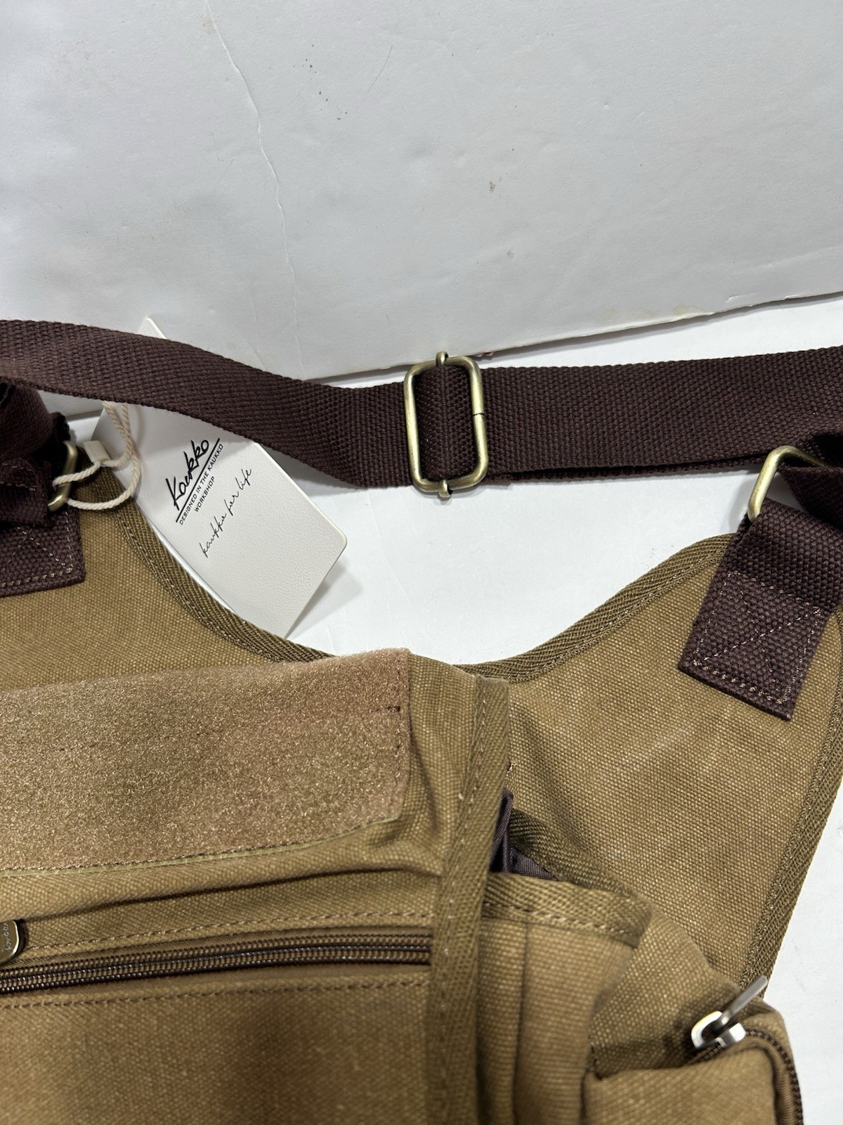 Kaukko Brown Canvas Crossbody Messenger Bag Sling Shoulder Bag Pockets NWT
