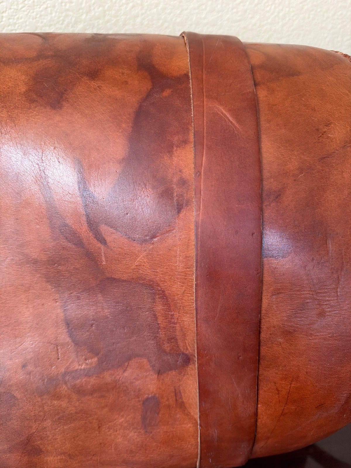 Vintage Handmade Full Grain Cognac Leather Duffel Barrel Travel Bag 20″