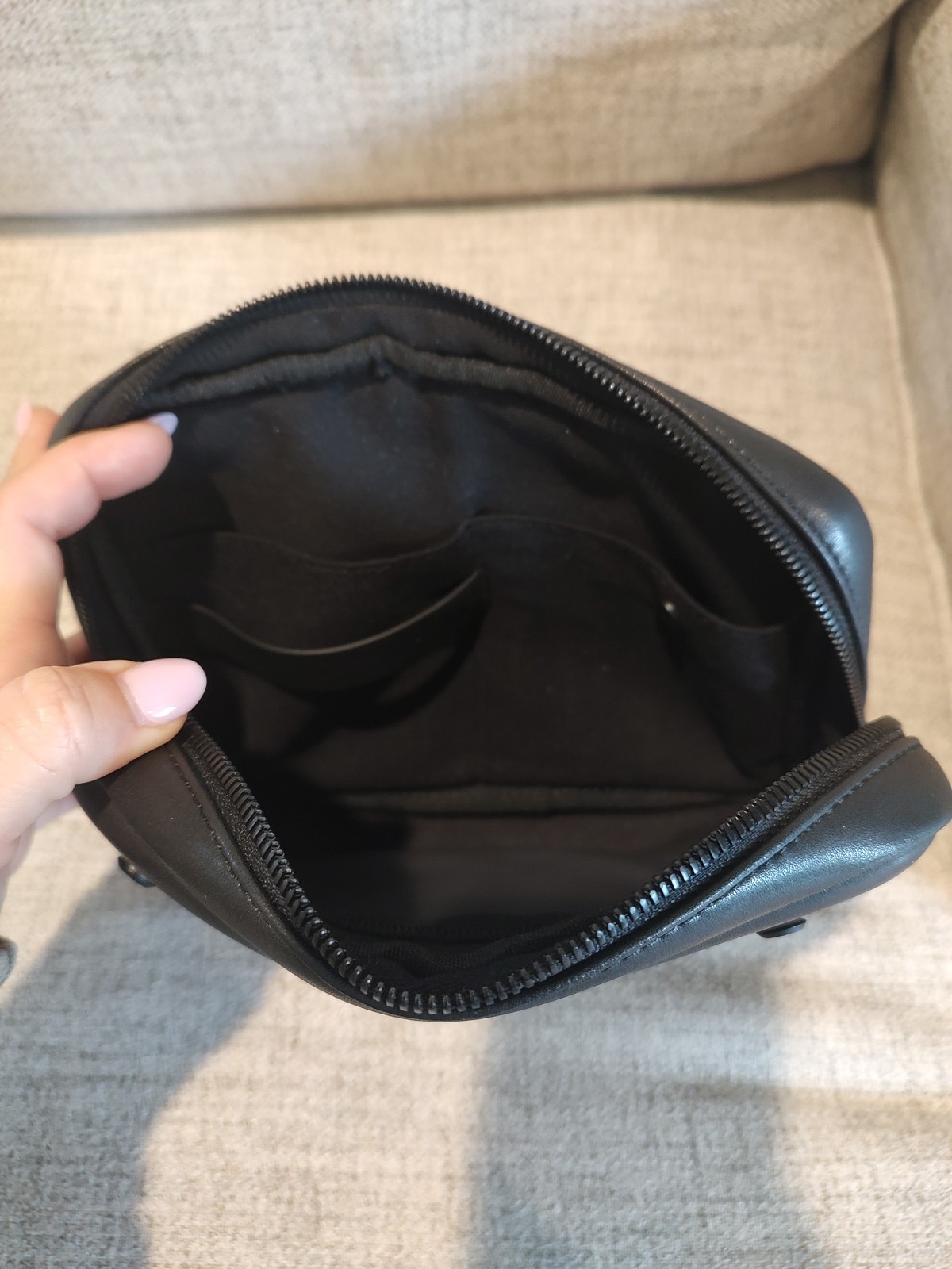 Monos Black Toiletry Case Zip Around Vegan Leather-Used