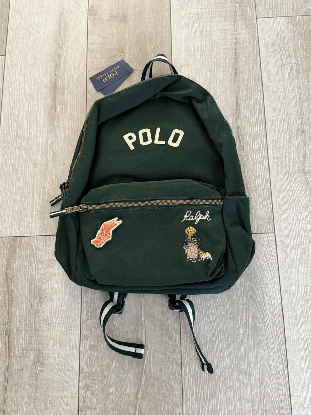 Polo Ralph Lauren Dark Green Varsity Polo Bear Backpack New
