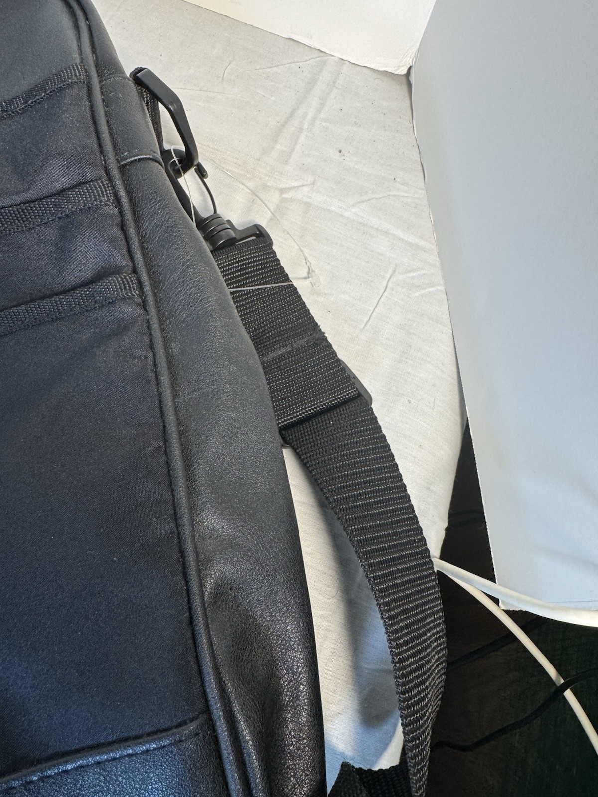 Solid Black leather messenger bag With Inside Pockets And Back Pack Handles