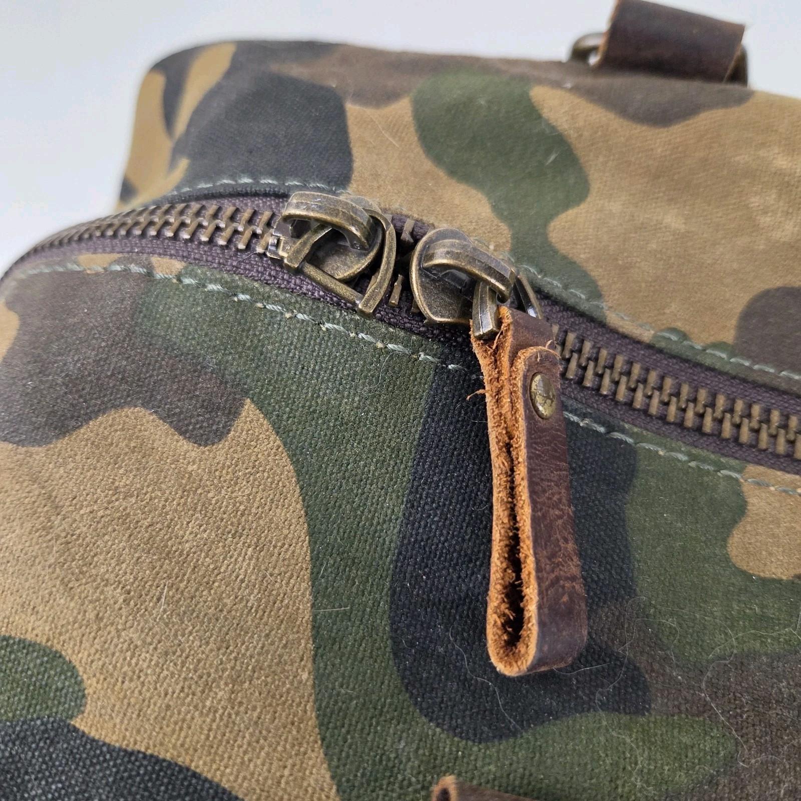NEWHEY Weekender Leather Trim Waxed Cotton Duffle Bag Camouflage