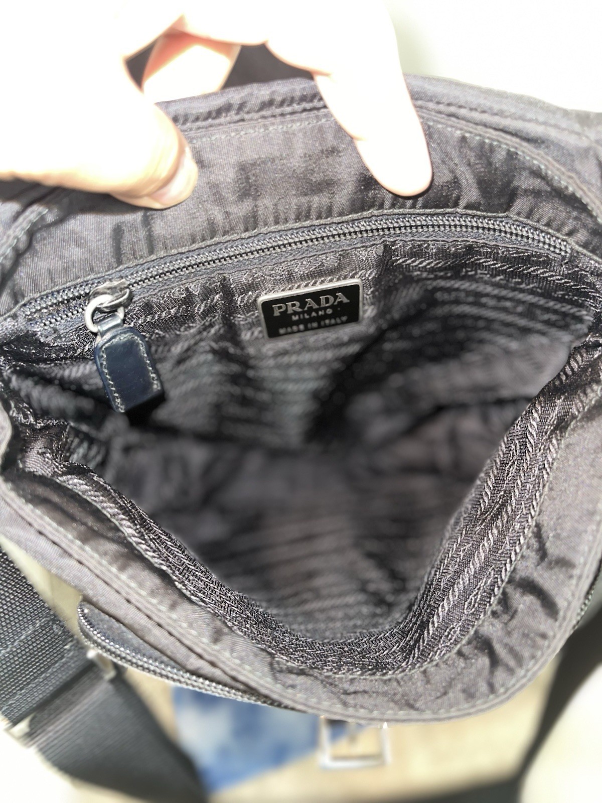PRADA Black Messenger Crossbody Bag, Zip/Buckle Closure, Adjustable Strap