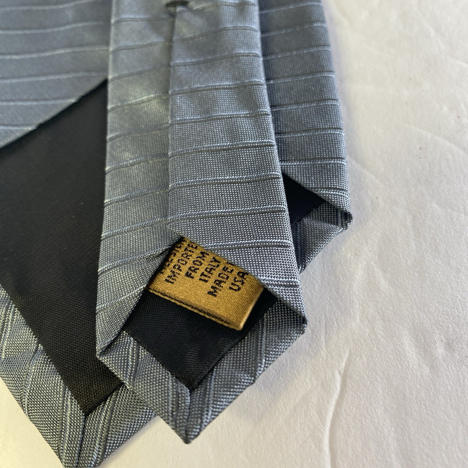 Donna Karan Vintage Tie USA Made Retro Silk 100% Gray Stripe New W Tag 56″