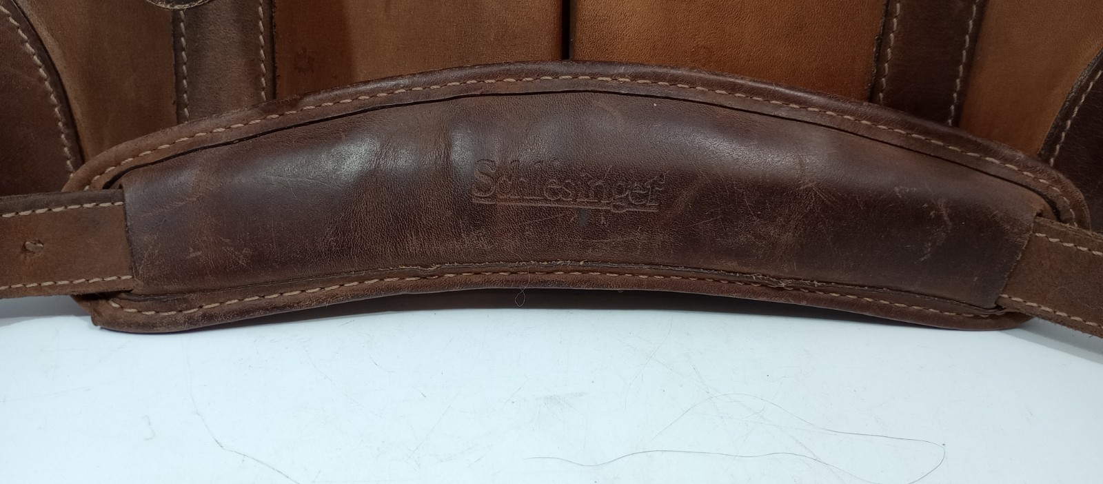 Vtg SCHLESINGER Full Grain Cowhide Brown Leather Briefcase Attache Bag Messenger