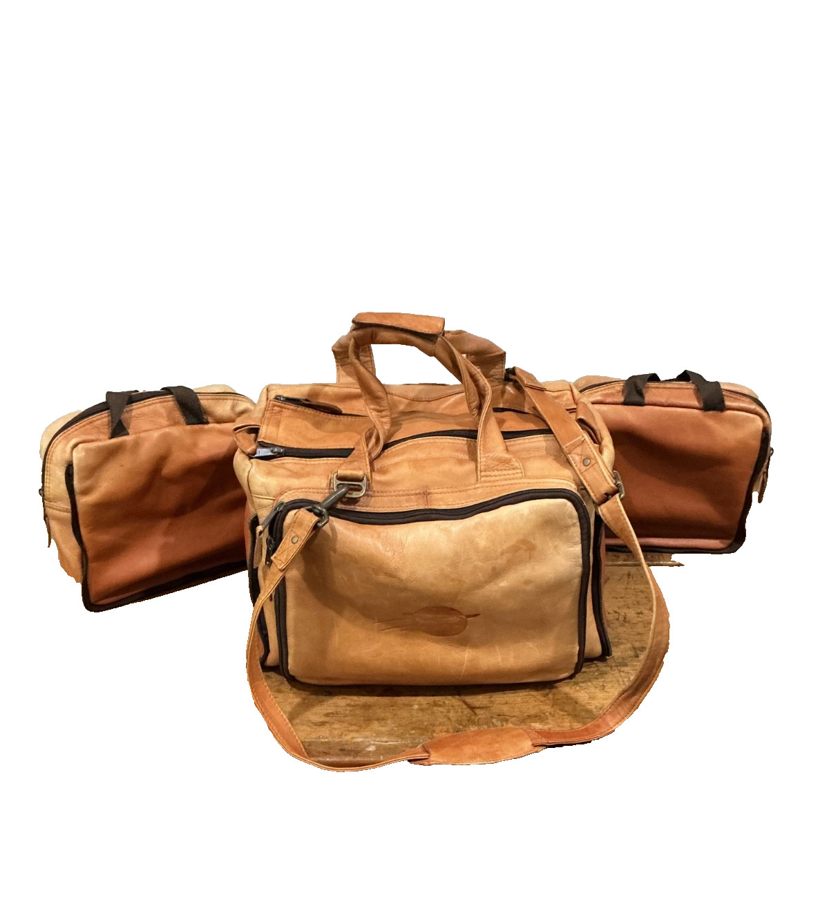 Vintage Leather Duffle/Weekender Bag Exterior & Interior Pockets Shoulder Strap