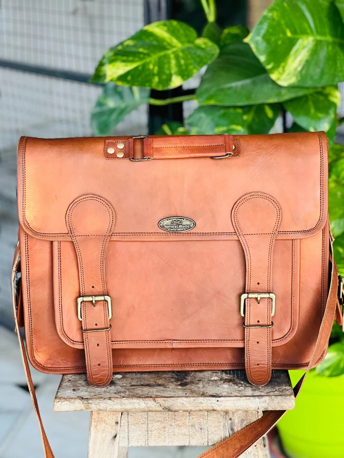 Financy Quality Leather Laptop Computer Bag/Satchel/Messenger Bag Brown 18x14x6″