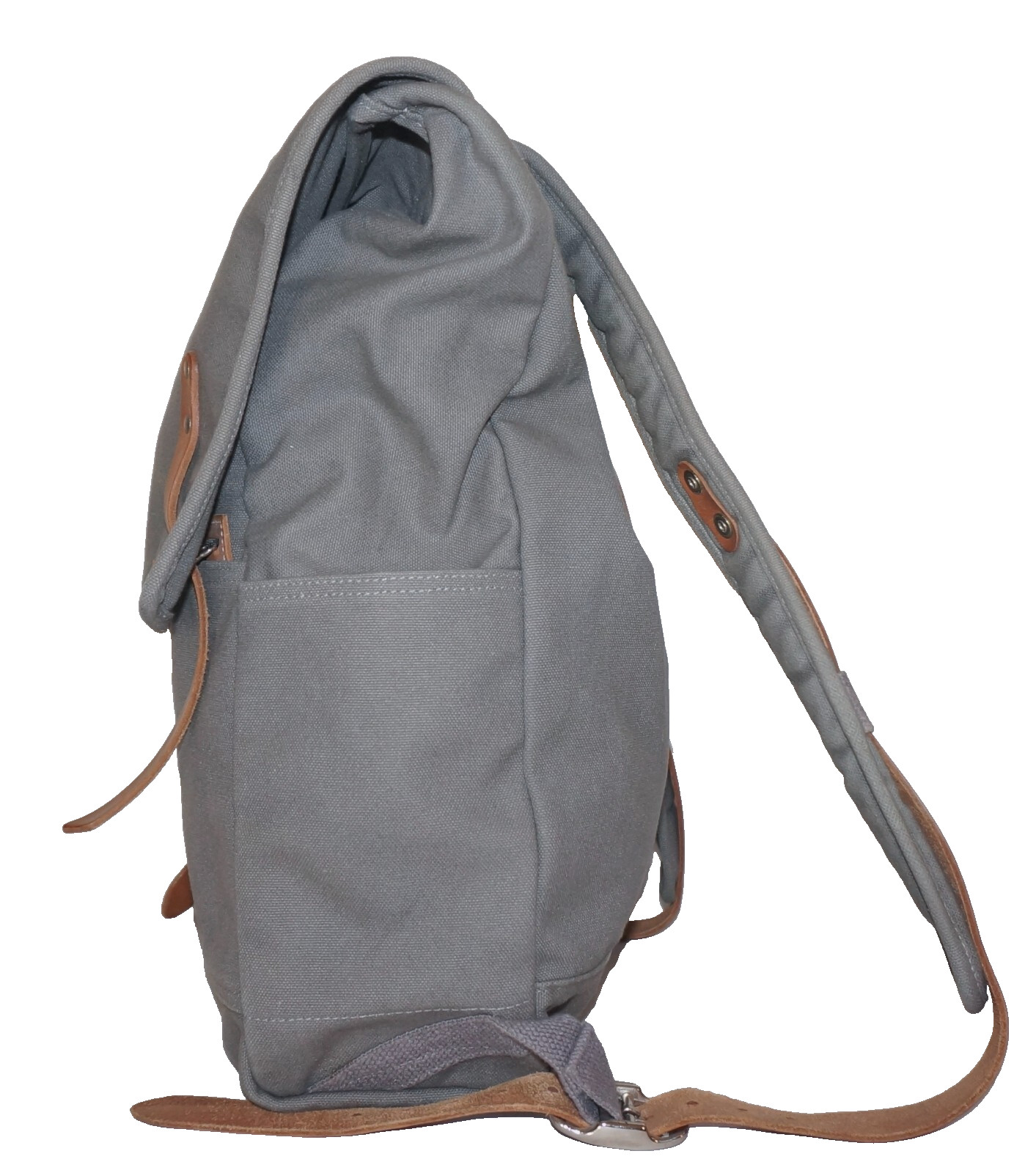 MAKR Large Gray Canvas & Tan Leather Backpack 18×12 USA