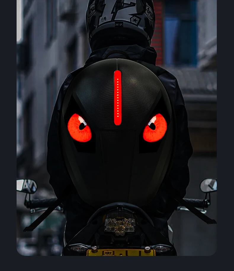 Cycling LED Motorcycle Backpack, Hard Shell Waterproof Helmet Bag