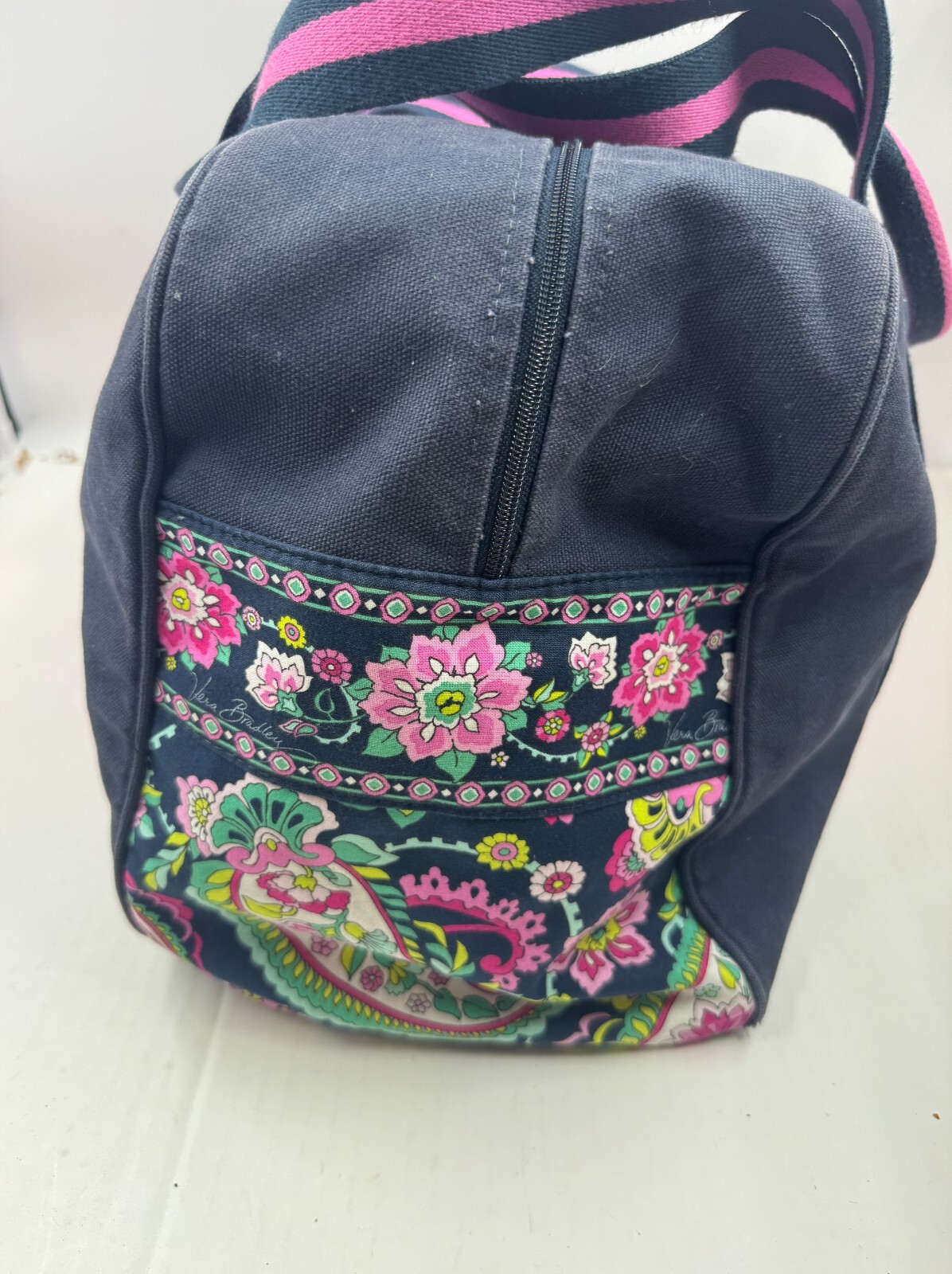 Vera Bradley Weekender Handbag Blue Pink Duffle Shoulder Bag