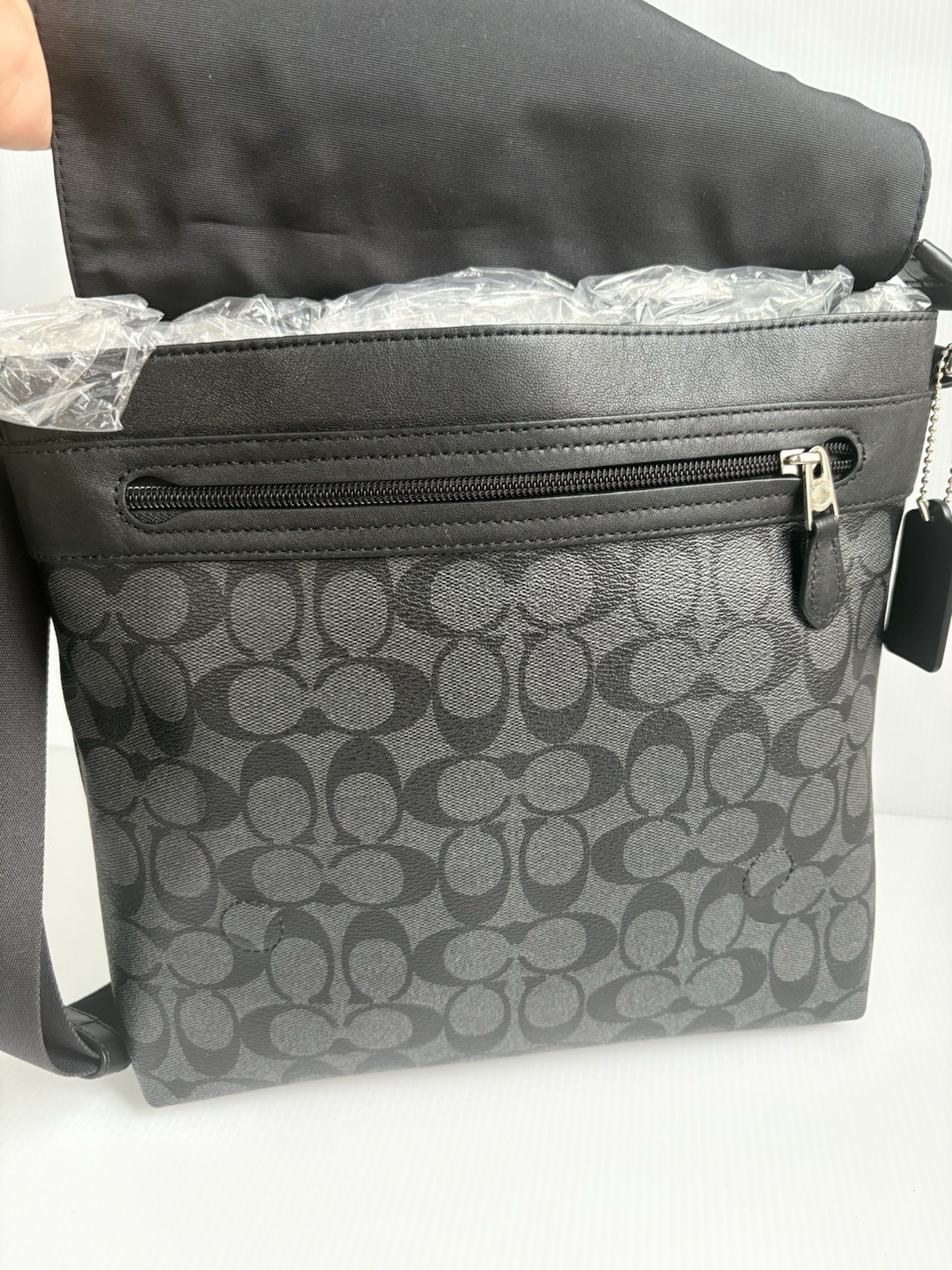 Coach F54771 Charles Small Messenger Bag Charcoal/Black EUC