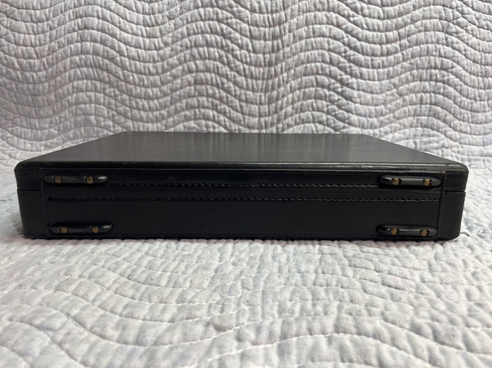 Hartmann Black Leather Hard Side Wood Box Slim Attaché Briefcase