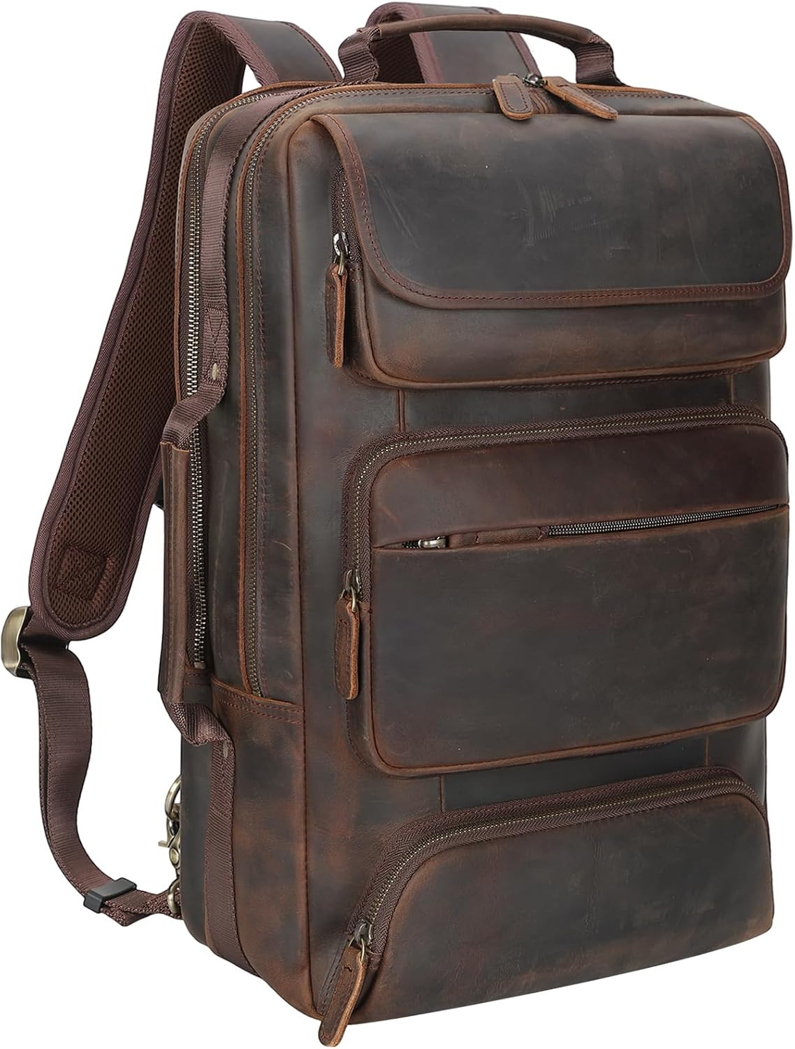 Stylish Men’s Full Grain Leather 17.3″ Laptop Backpack & Briefcase Rucksack