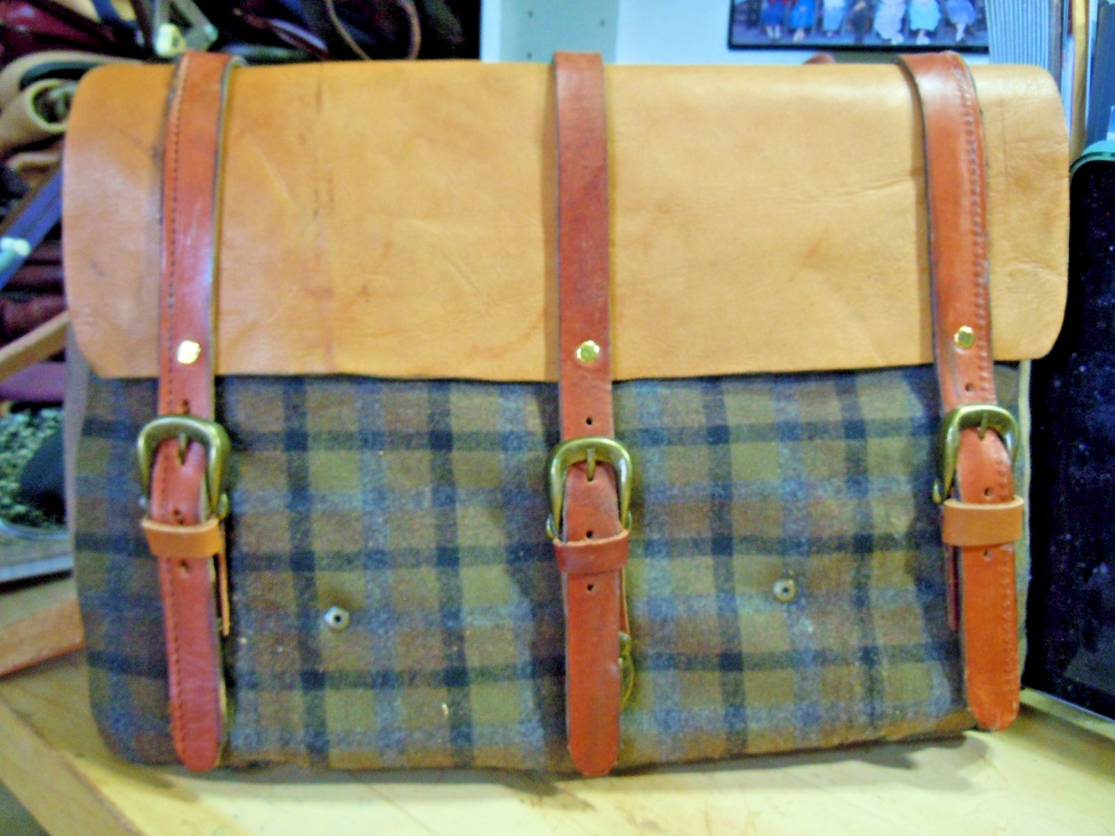 vintage Pendleton Wool Messenger Leather Satchel Brown Briefcase (on sale) #2