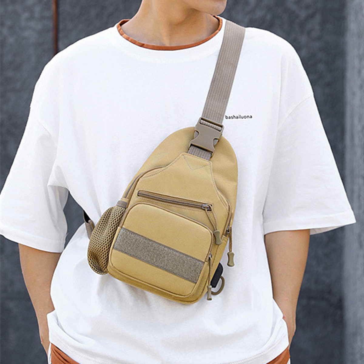 Multiple Layers Canvas Men’s Cross-body Sling Bag Leisure Chest Bag Shoulder Bag