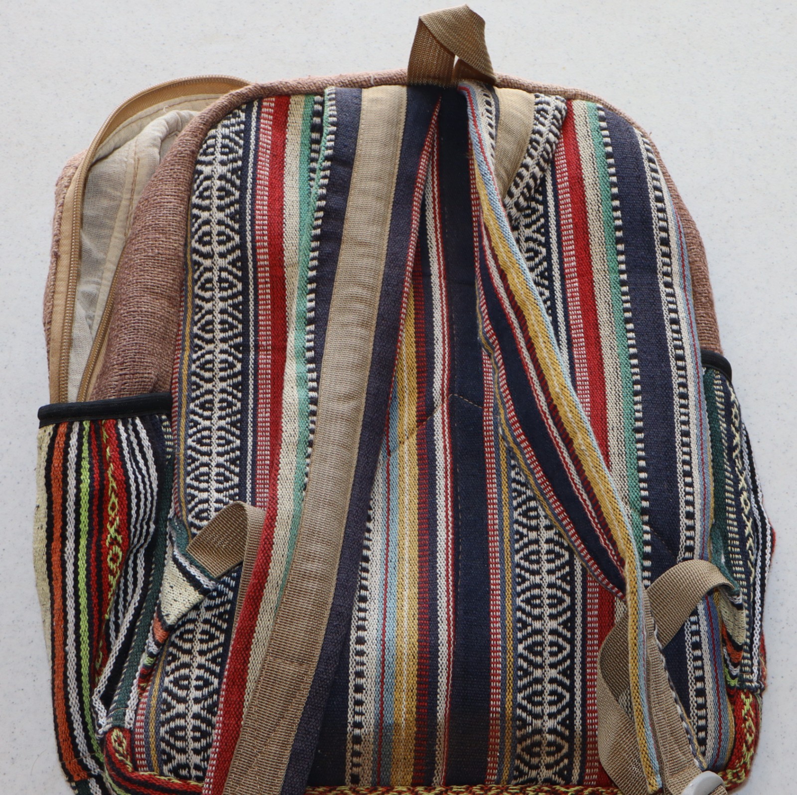 Himalayan Hemp Multicolor Handmade Backpack 16″H X 13″ Boho Hippy