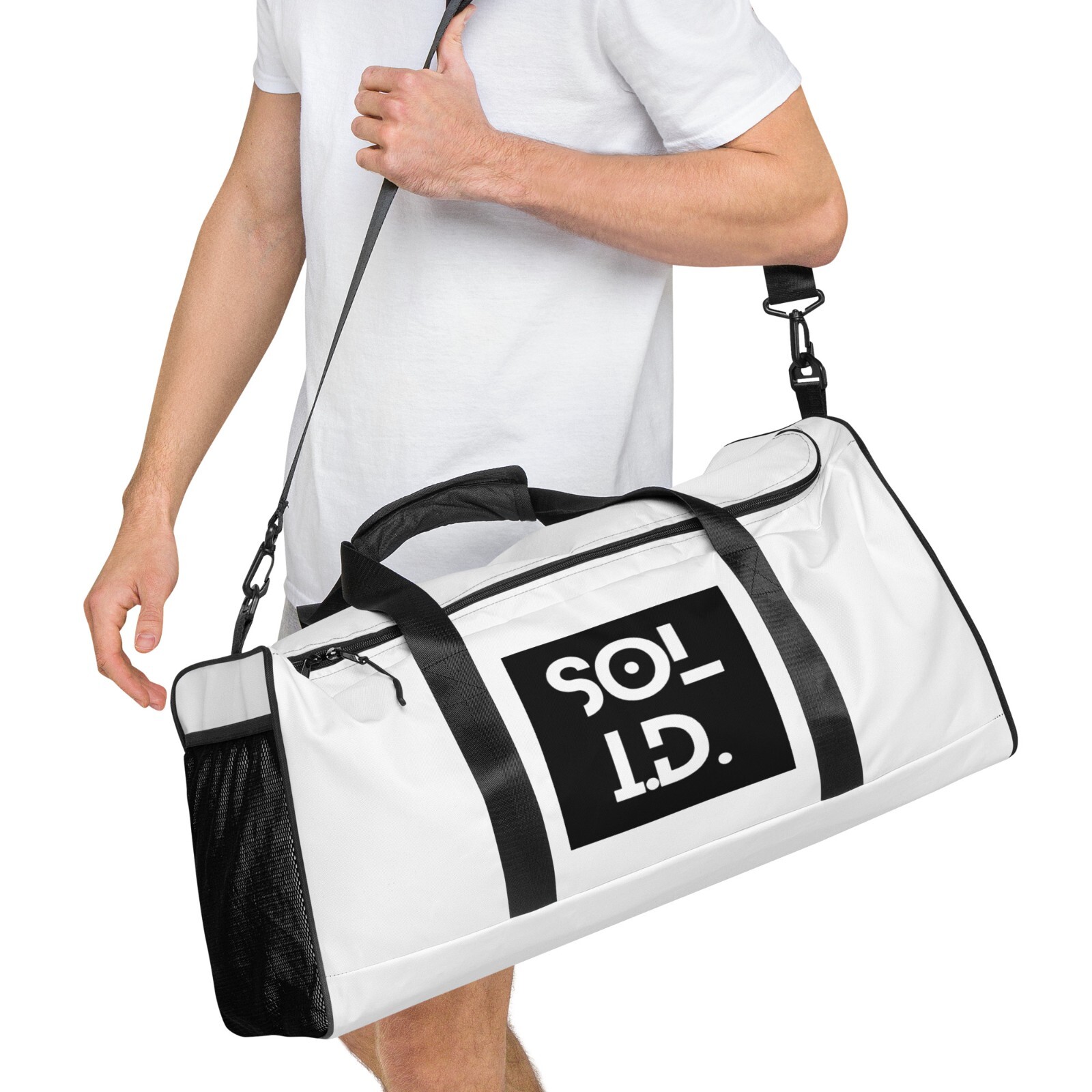 Minimalist Black and White Duffle Bag | Water-Resistant, Spacious & Durable