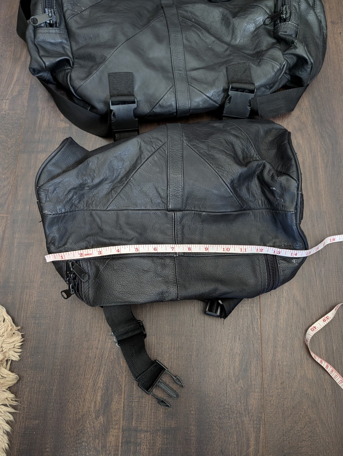 VINTAGE 2-piece Leather Biker Backpack Straps Lace-up Large