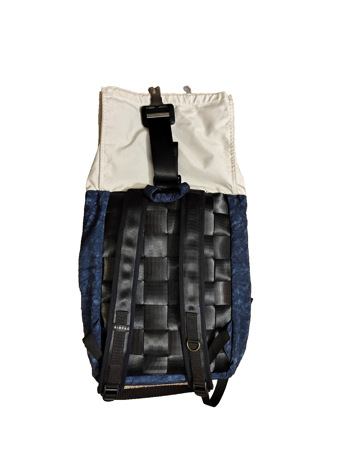 AIRPAQ Upcylcled Airbag Backpack Rucksack Hiking Camo Outdoor White & Navy