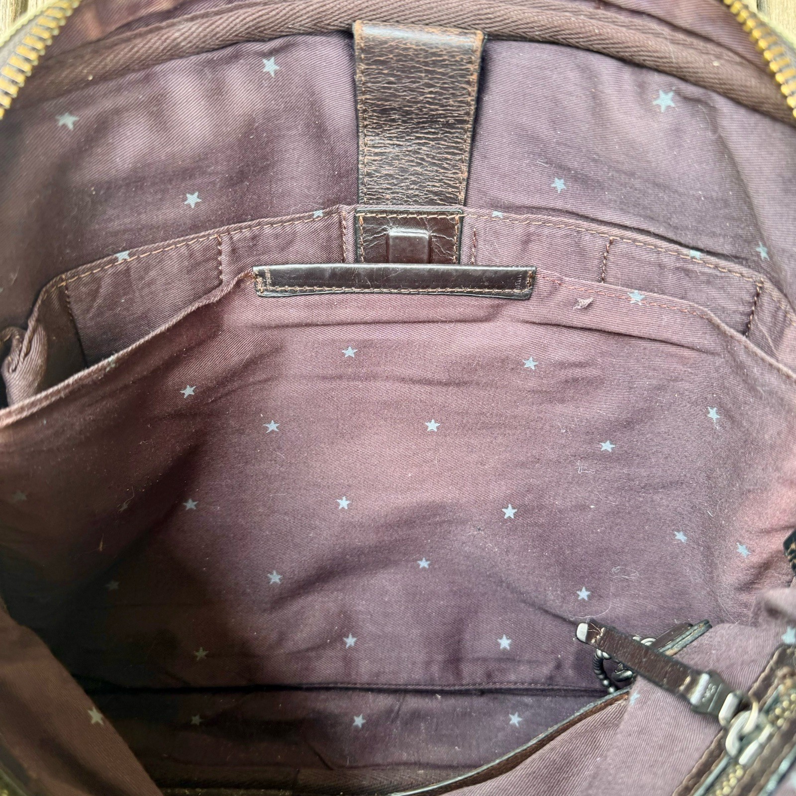 John Varvatos Distressed Olive Canvas Leather Messenger Laptop Bag Brown