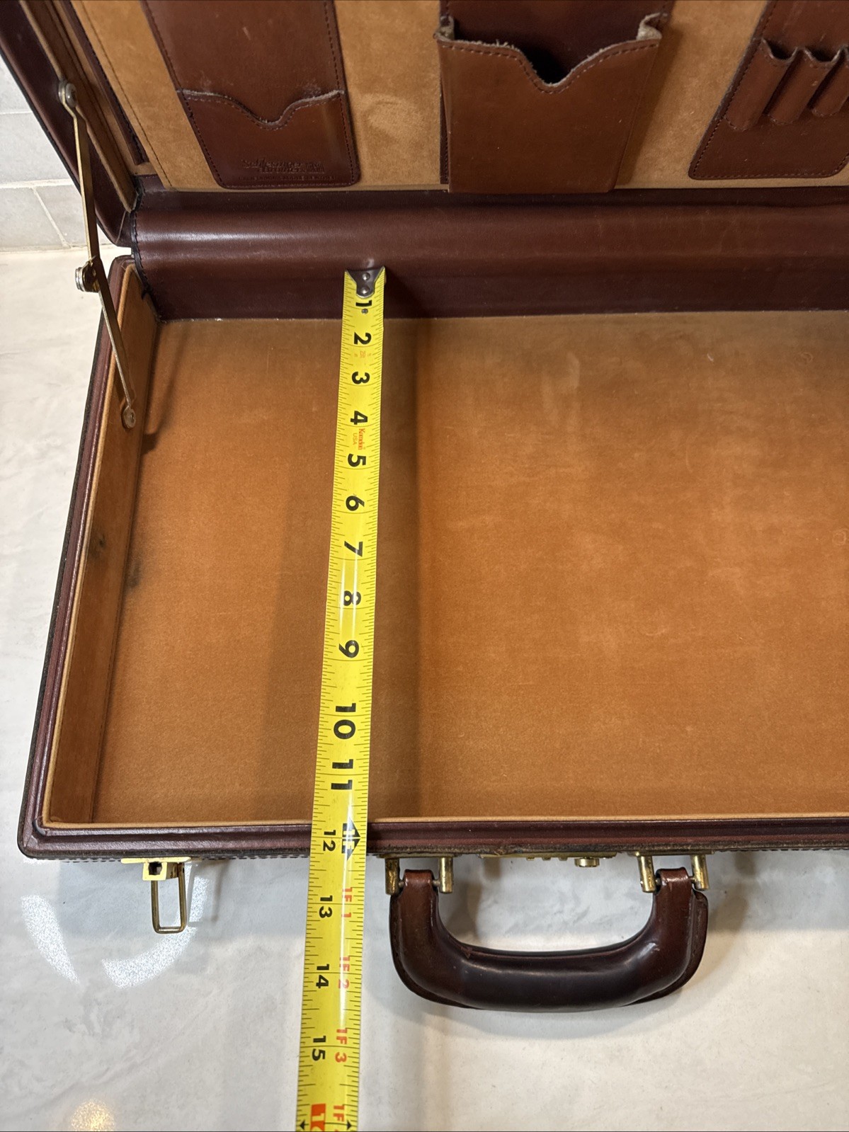 Vintage Schlesinger Bros Brown Full Grain Saddle Leather Hard Briefcase