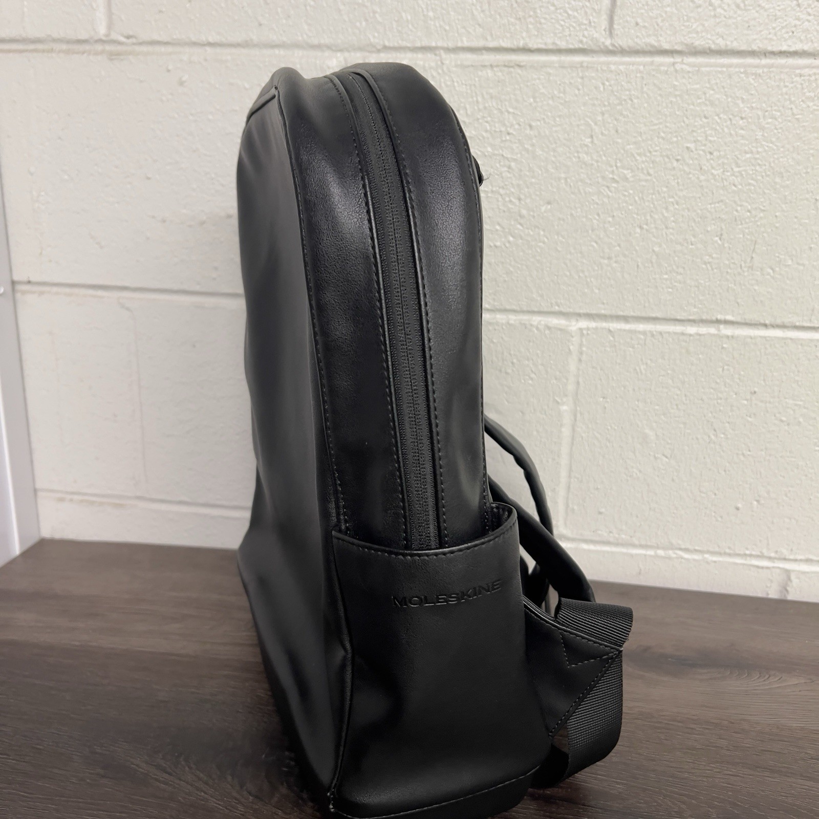 Moleskine Black Backpack Faux Leather Minimalist Laptop Bag Travel Daypack