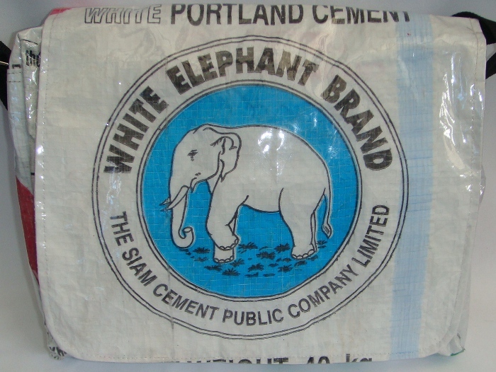Elephant Brand Large Recycled Messenger Bags made from Cement Bags in Cambodia
