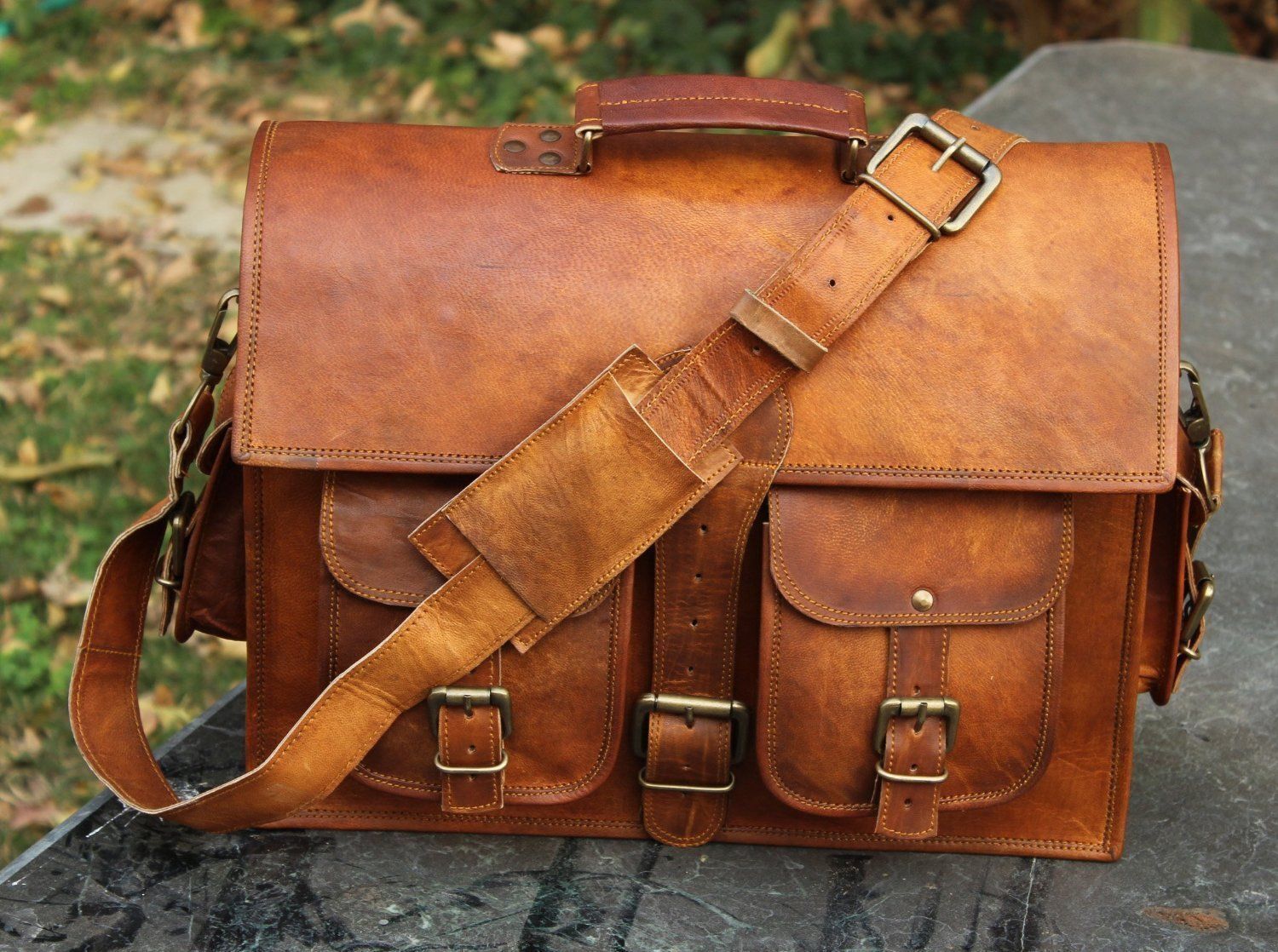 New leather briefcase work bag shoulder bag UNI BAG Messenger TASCHE