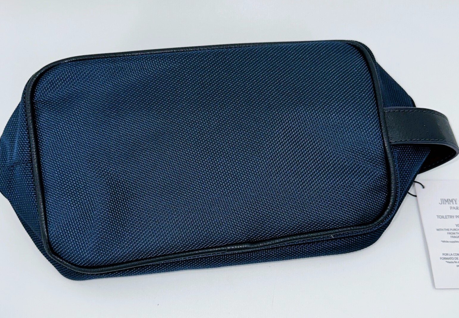 Jimmy Choo Navy Toiletry Shave Pouch Dopp Kit Makeup Bag Faux Leather Trim NWT