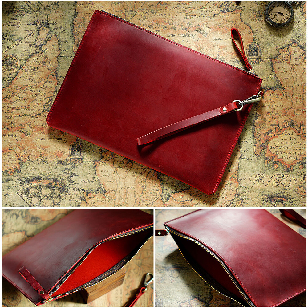Men Genuine Leather Briefcase Wrist Clutch Wallet Organizer Tablet Bag For iPad
