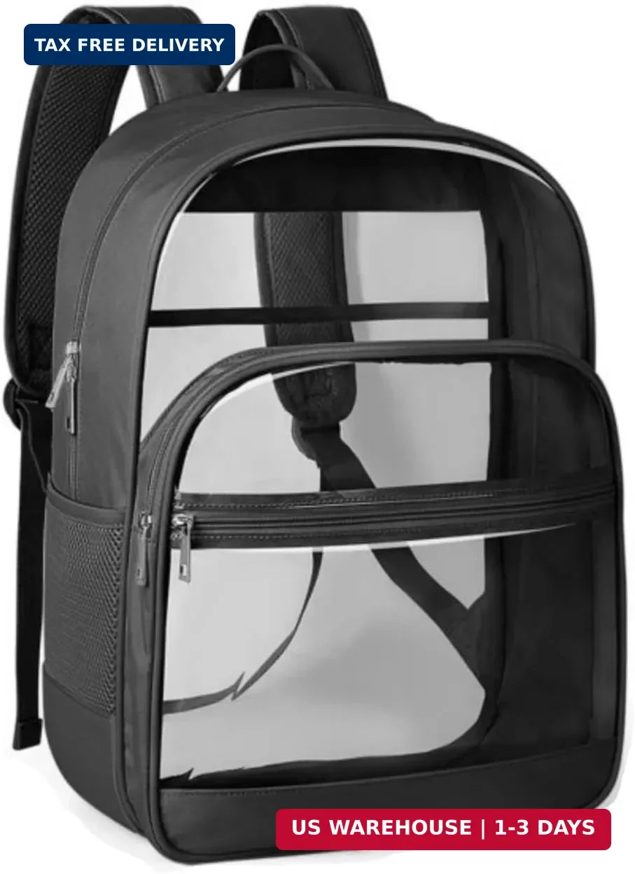 KIMNERPU Clear Backpack, Heavy Duty Transparent Bookbag for School, Fabric & PVC