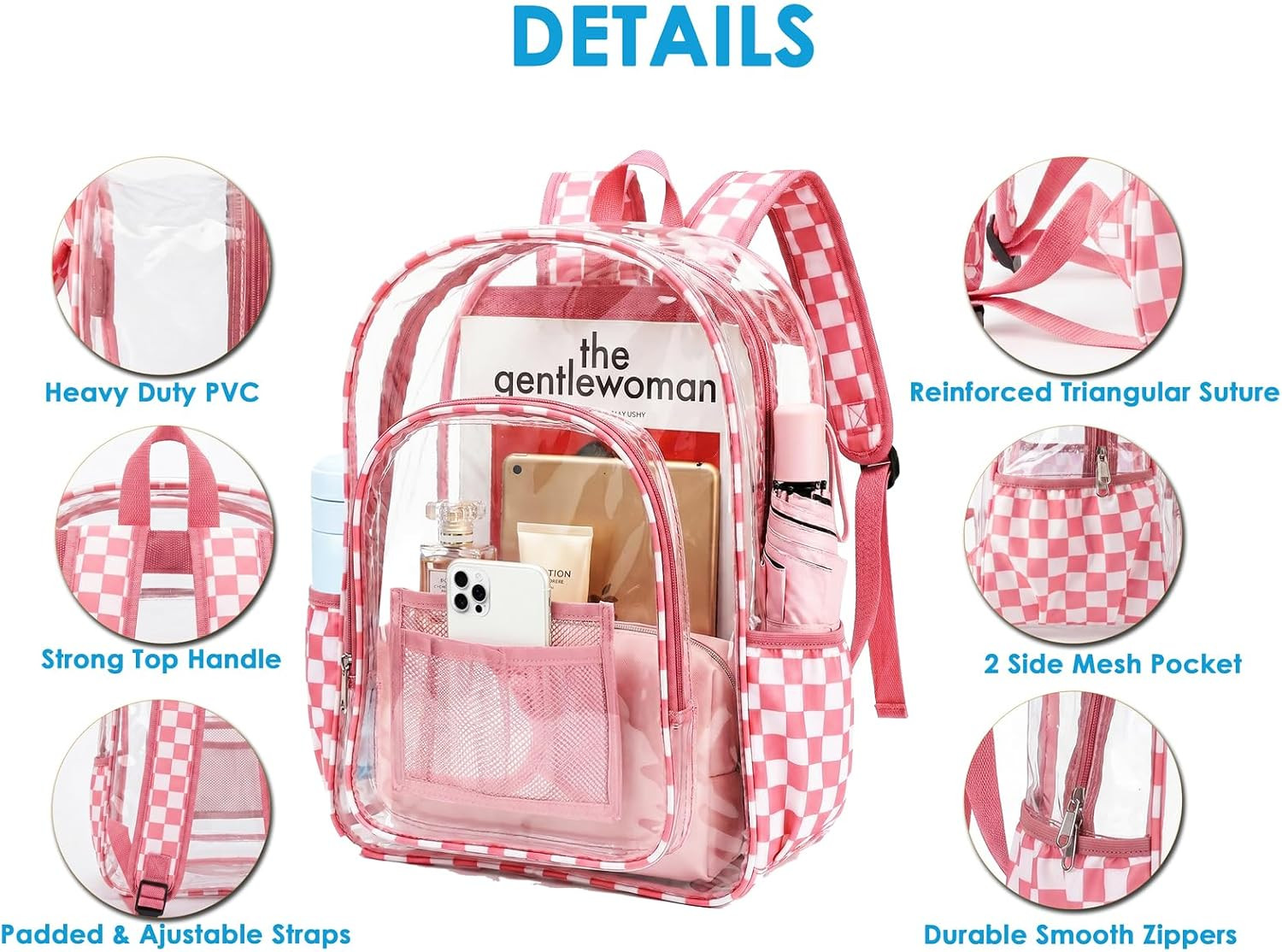 Clear Backpack Heavy Duty PVC Plastic Clear Bookbag with Reinforced Straps for S
