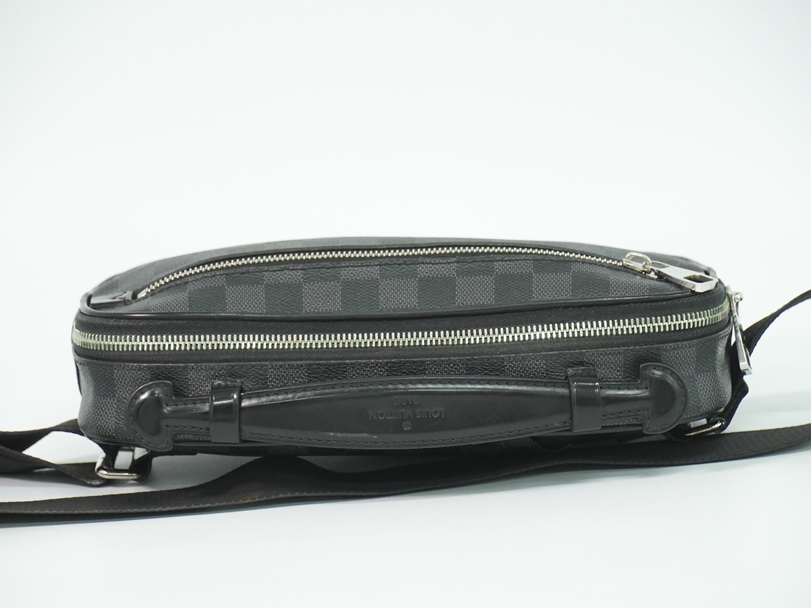Louis Vuitton Ambler N41289 Damier Graphite Canvas Belt Body Bag Black Gray