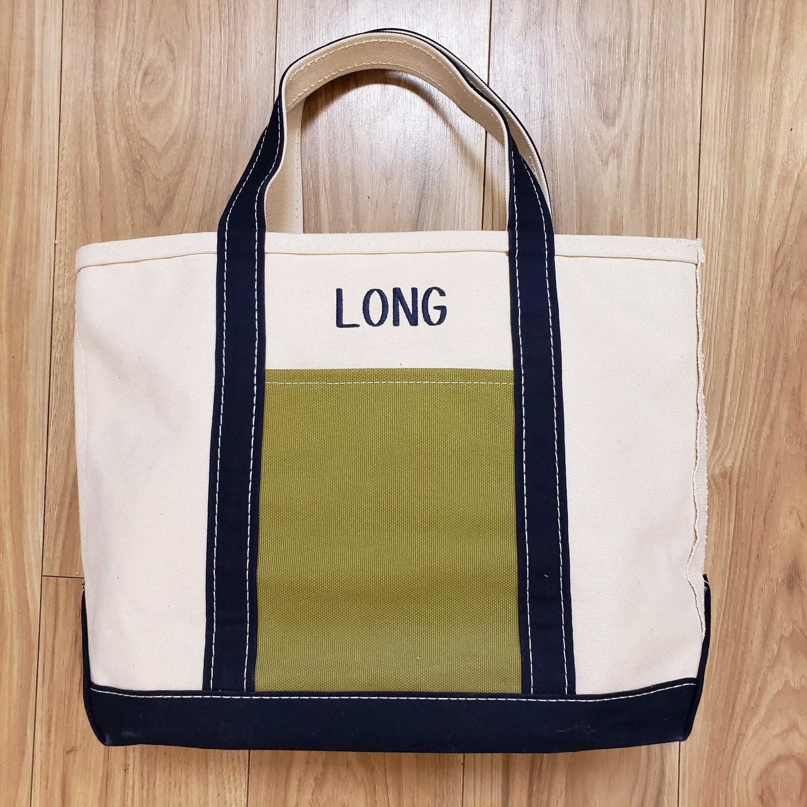 Vintage LL Bean Boat and Tote Bag USA With Side Pocket Green Navy Blue
