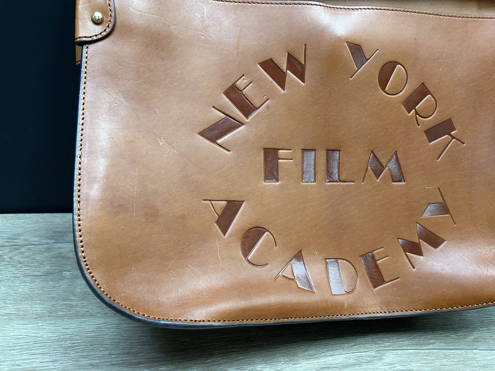 Vintage New York Film Academy Genuine Leather Cognac Portfolio Messenger Bag