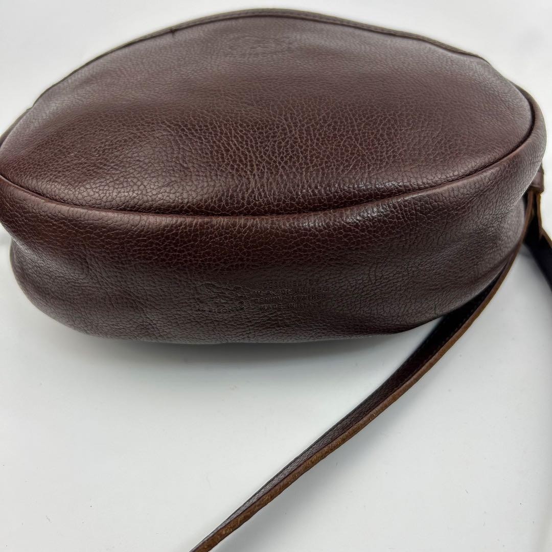 IL BISONTE Oval Leather Shoulder Bag Logo Embossed Brown