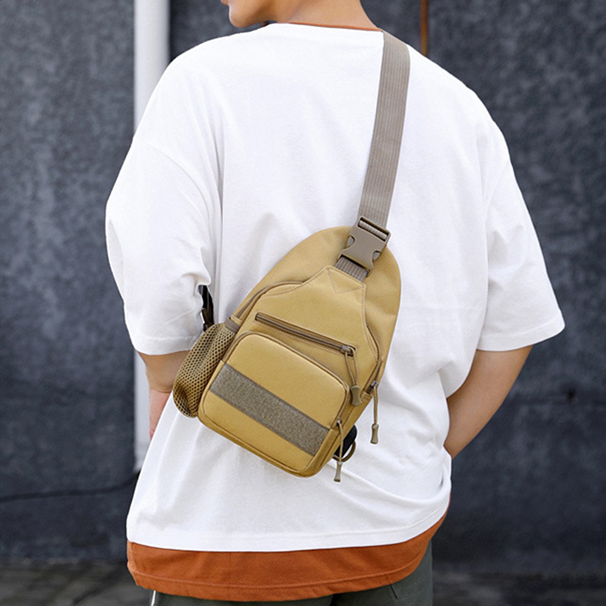 Multiple Layers Canvas Men’s Cross-body Sling Bag Leisure Chest Bag Shoulder Bag