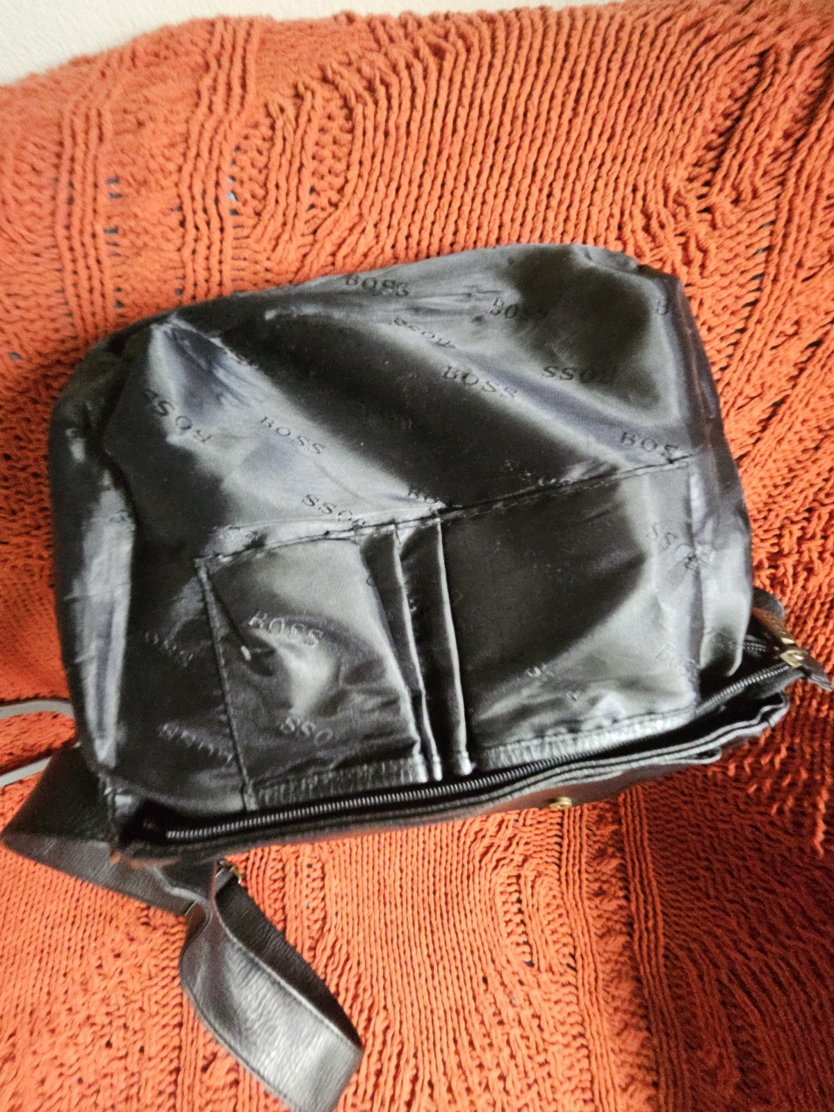BOSS Black Messenger Crossbody Bag Adjustable Strap Magnetic Flap Zip Pockets